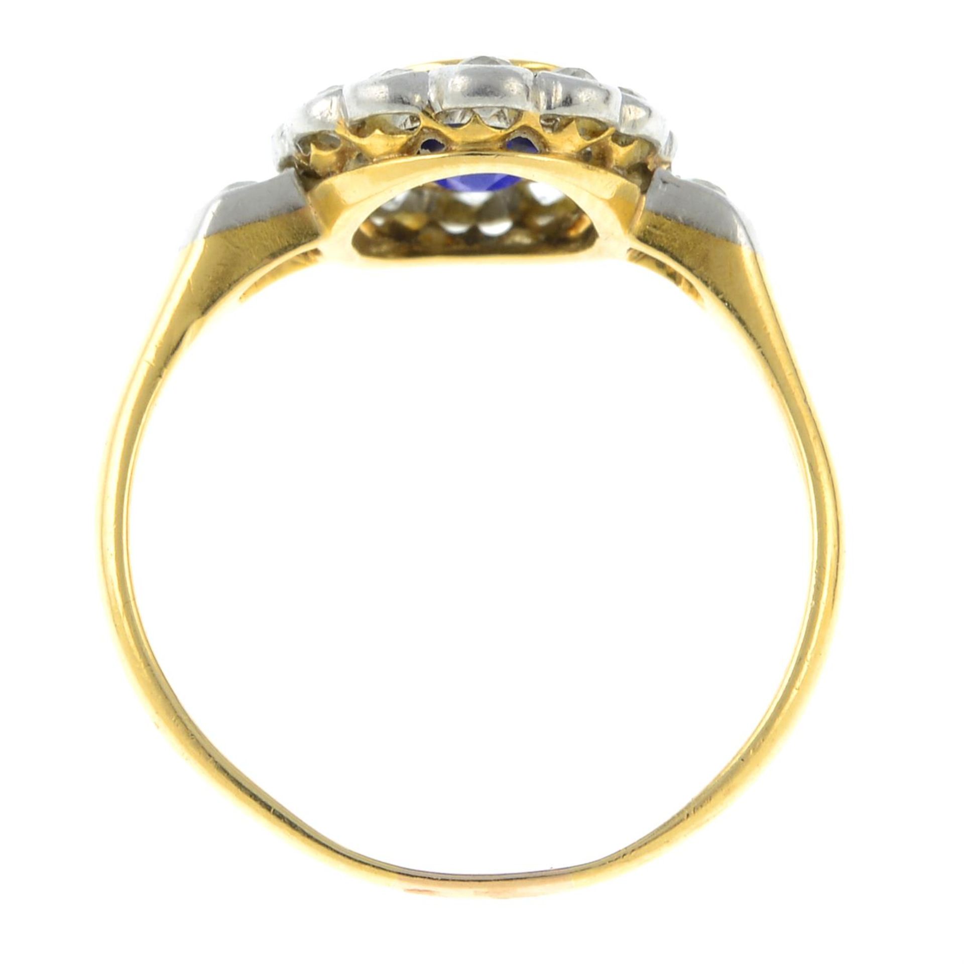 An early 20th century platinum and 18ct gold sapphire and old-cut diamond cluster ring. - Image 5 of 6