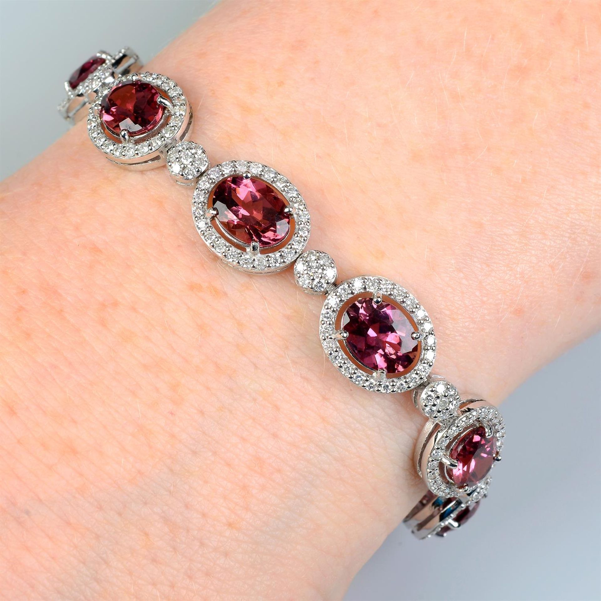 A pink tourmaline and diamond bracelet.