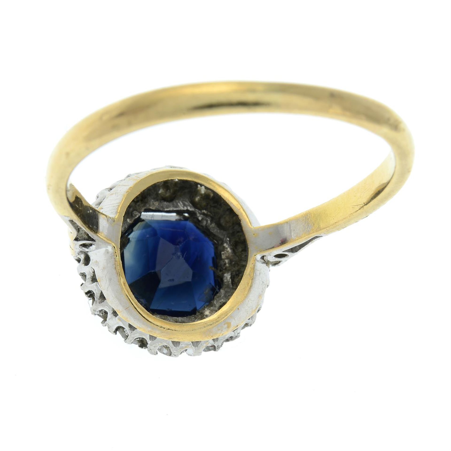 A mid 20th century platinum and 18ct gold sapphire and single-cut diamond cluster ring. - Image 4 of 5