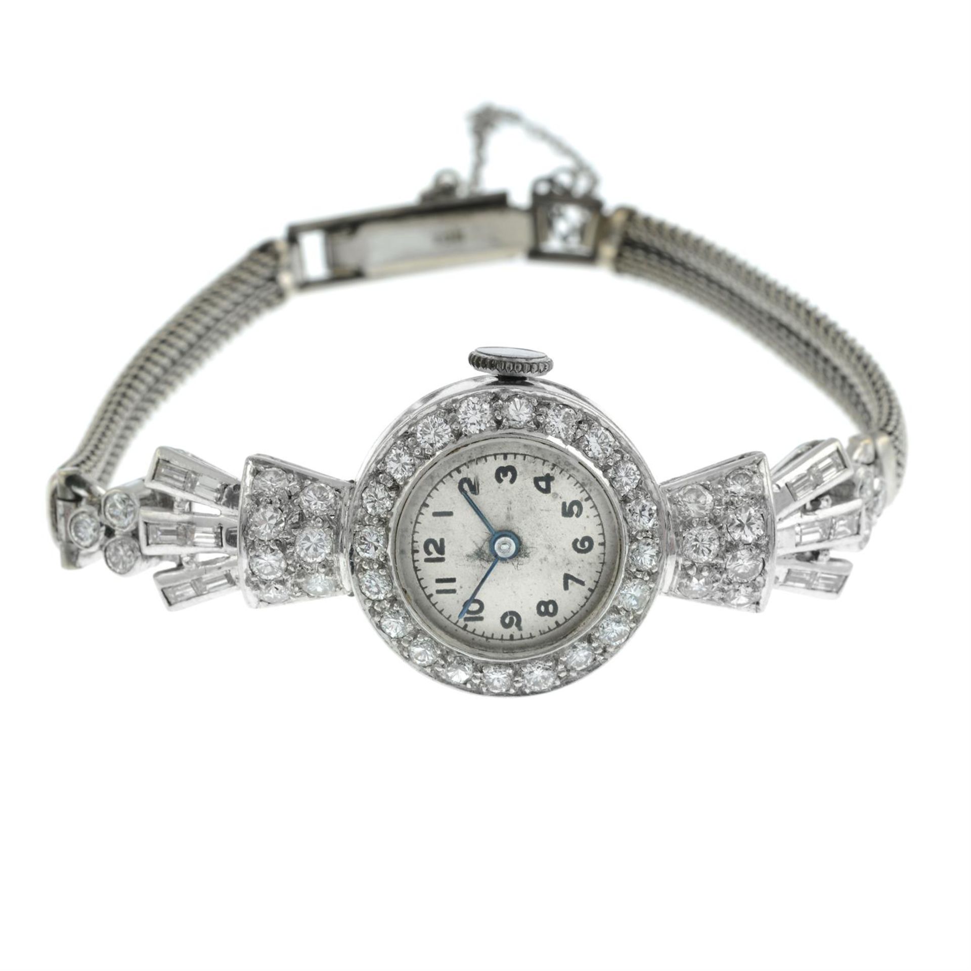 A mid 20th century platinum vari-cut diamond cocktail watch, on 9ct gold bracelet. - Bild 2 aus 3