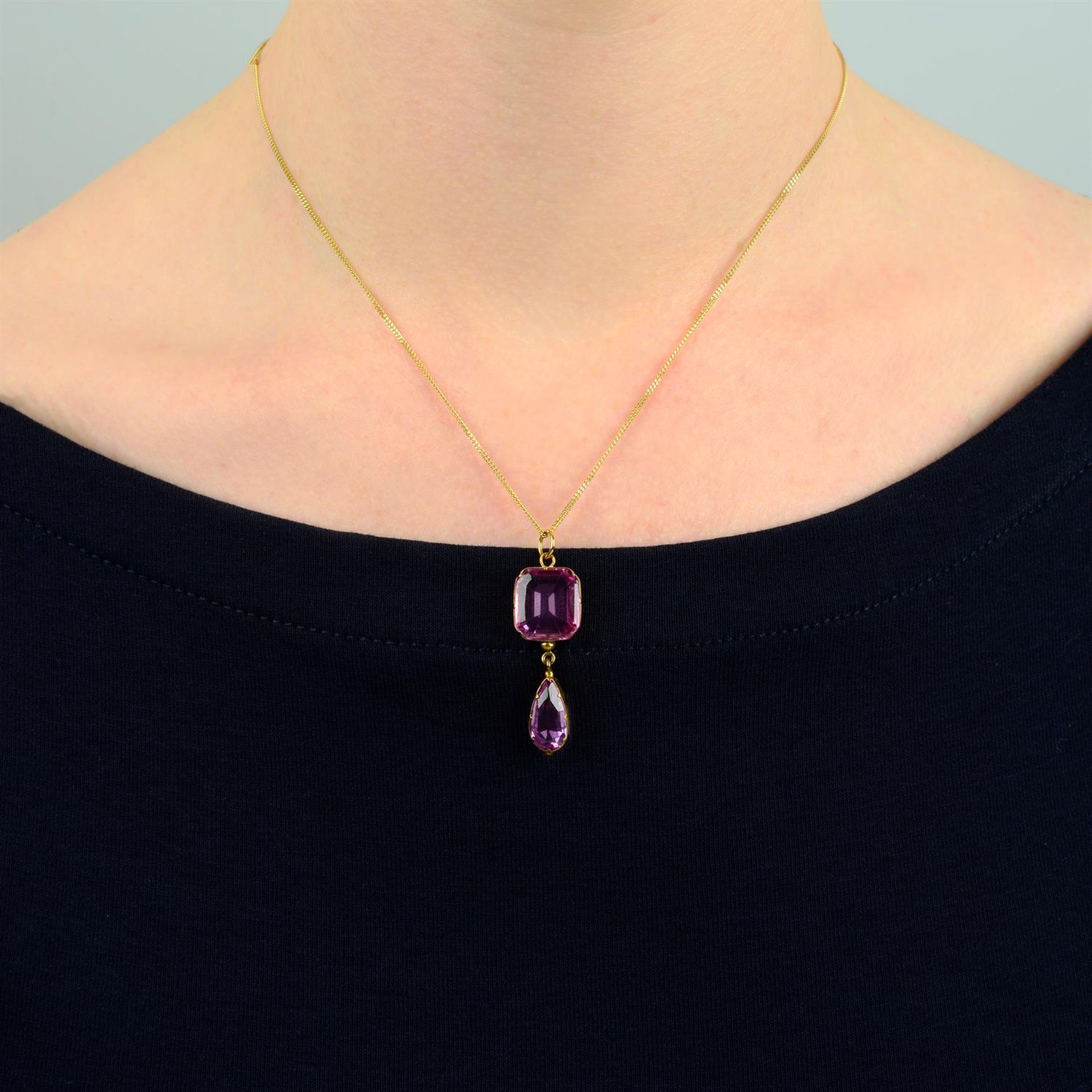 A pink topaz drop pendant. - Image 4 of 4