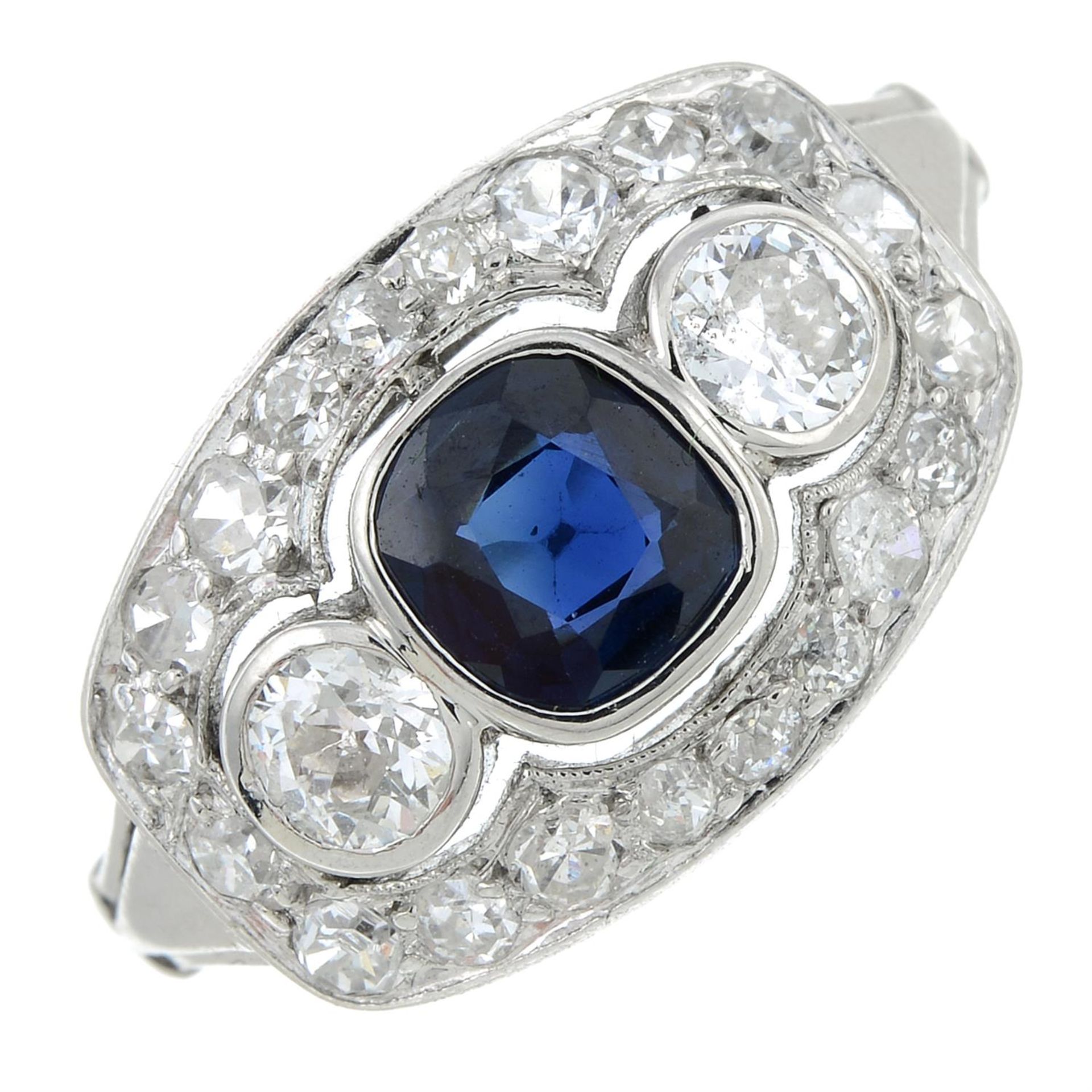 A sapphire, circular and single-cut diamond dress ring. - Bild 2 aus 6