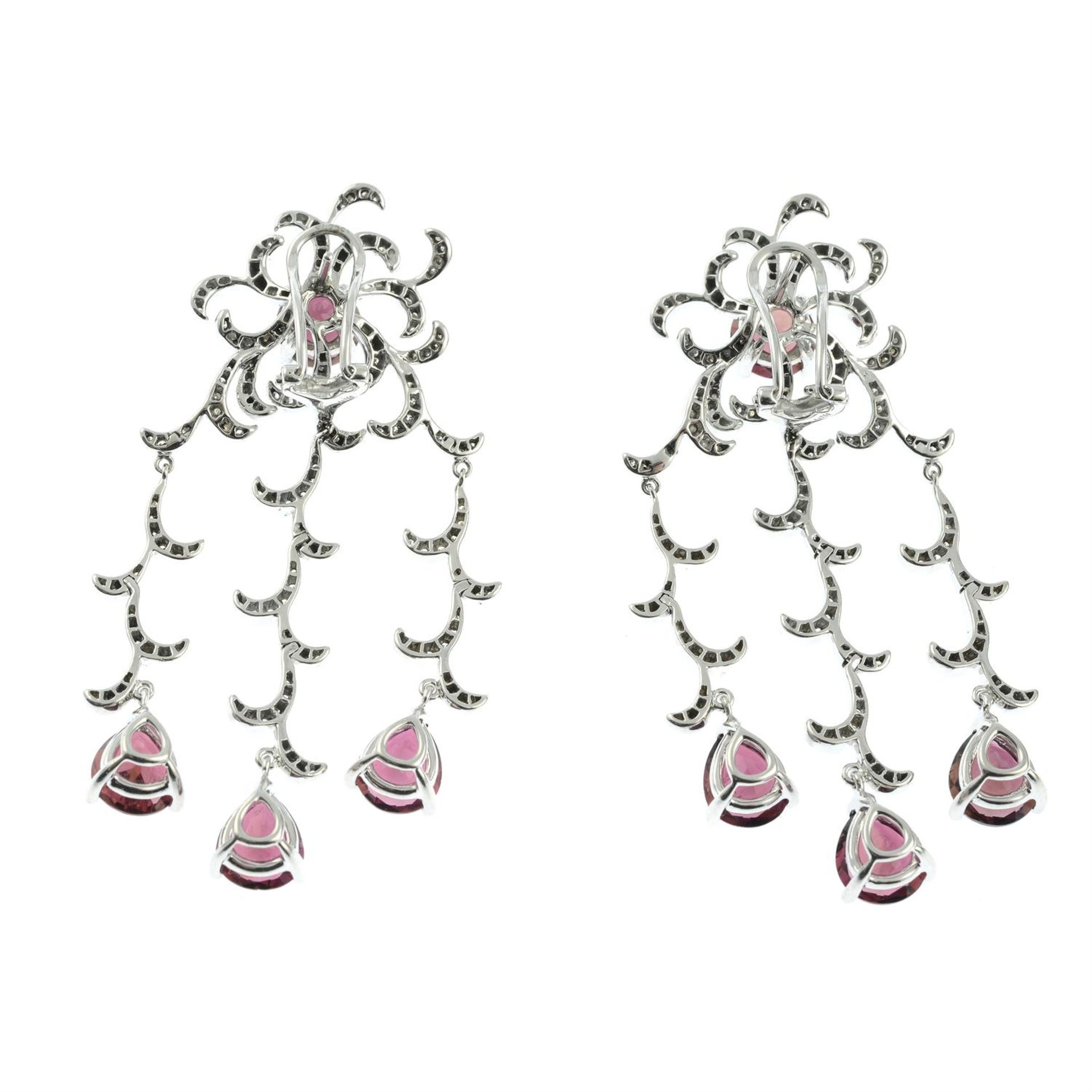 A pair of 18ct gold pink tourmaline and diamond 'Whispering' earrings, by Fei Liu. - Bild 3 aus 3