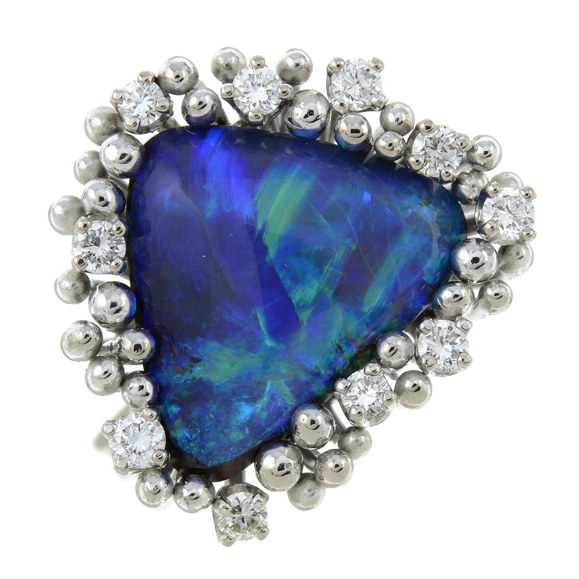 A boulder opal ring, with brilliant-cut diamond and bead surround, by Grima. - Bild 2 aus 6