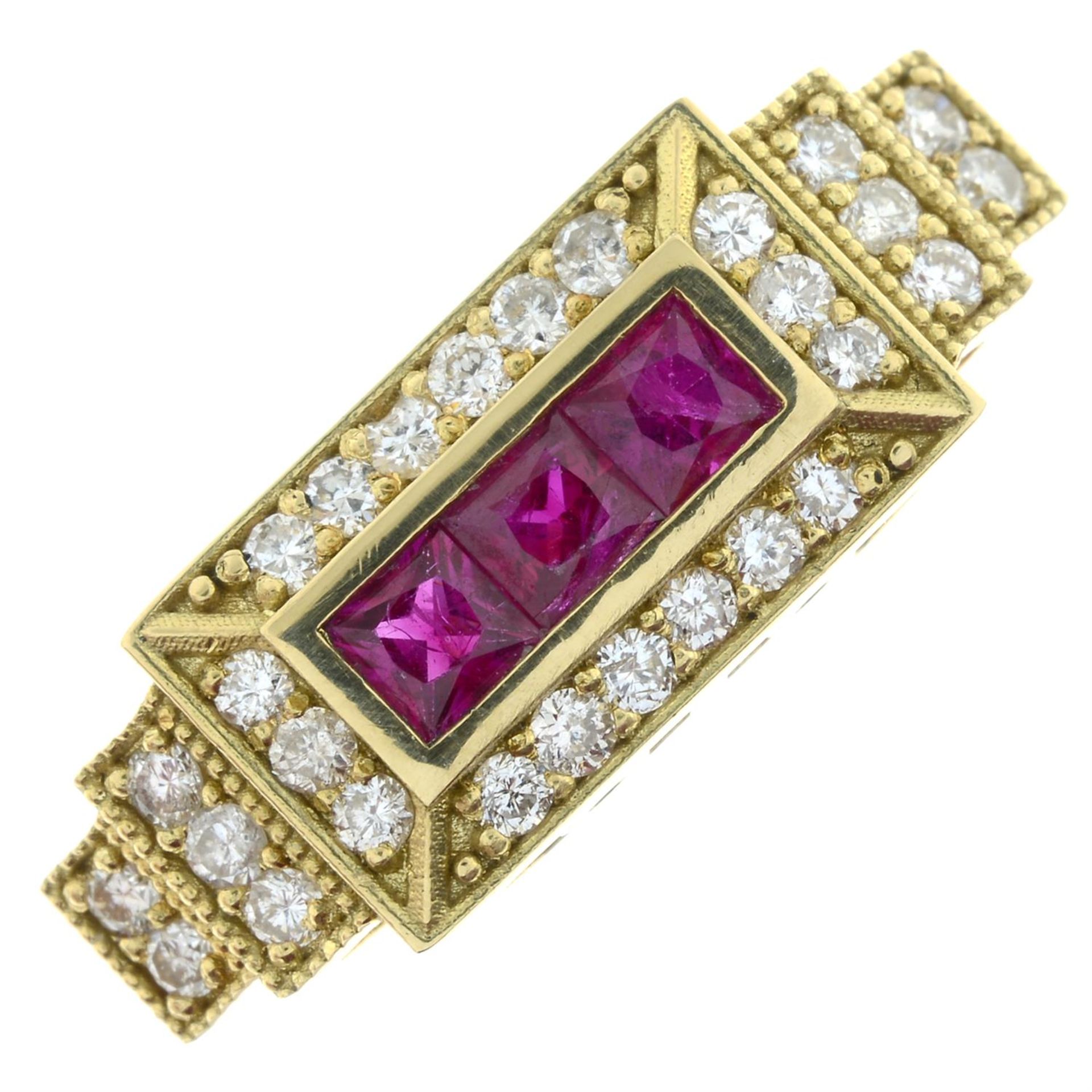 An 18ct gold ruby and brilliant-cut diamond dress ring. - Bild 2 aus 5