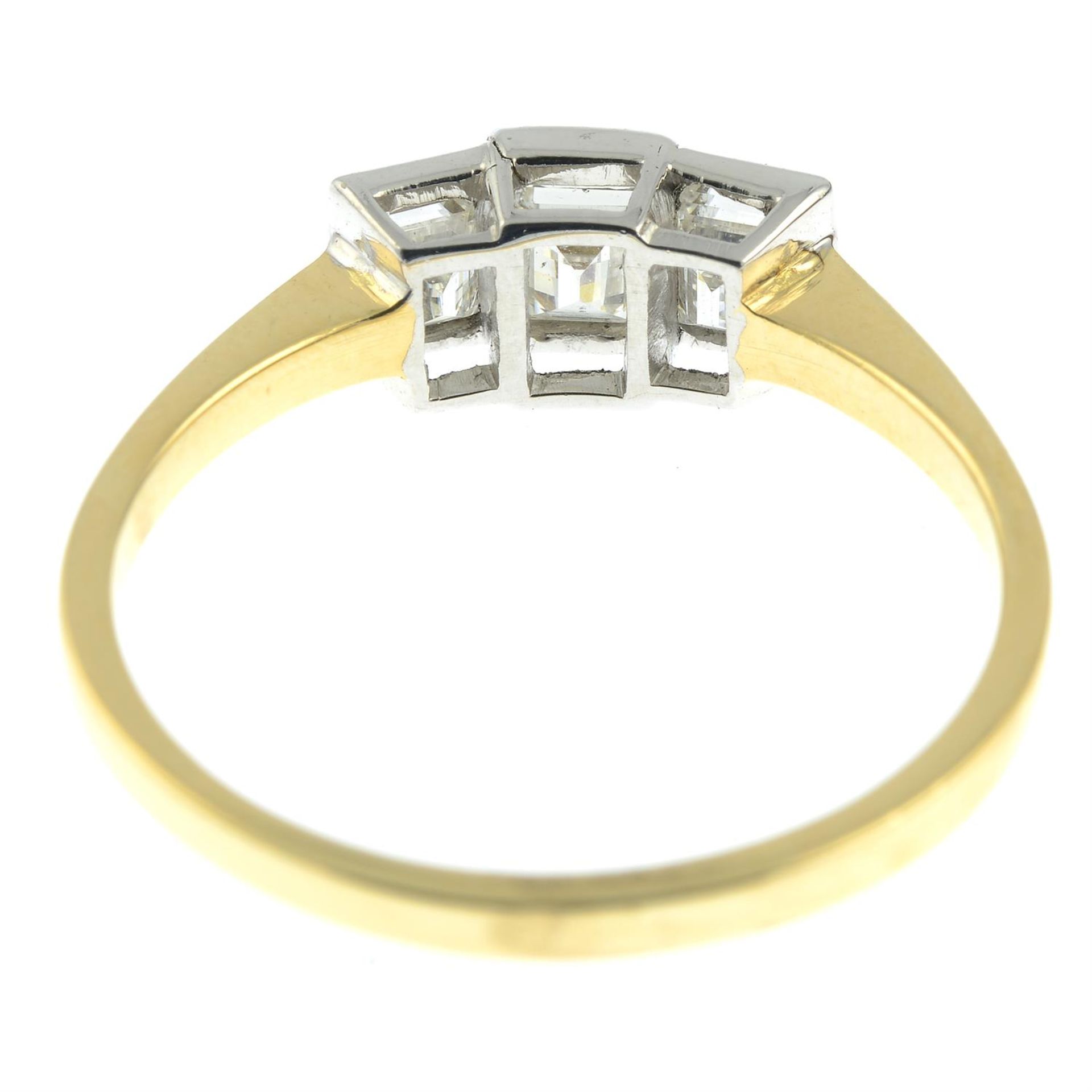 A modified rectangular-shape diamond three-stone ring. - Image 4 of 6