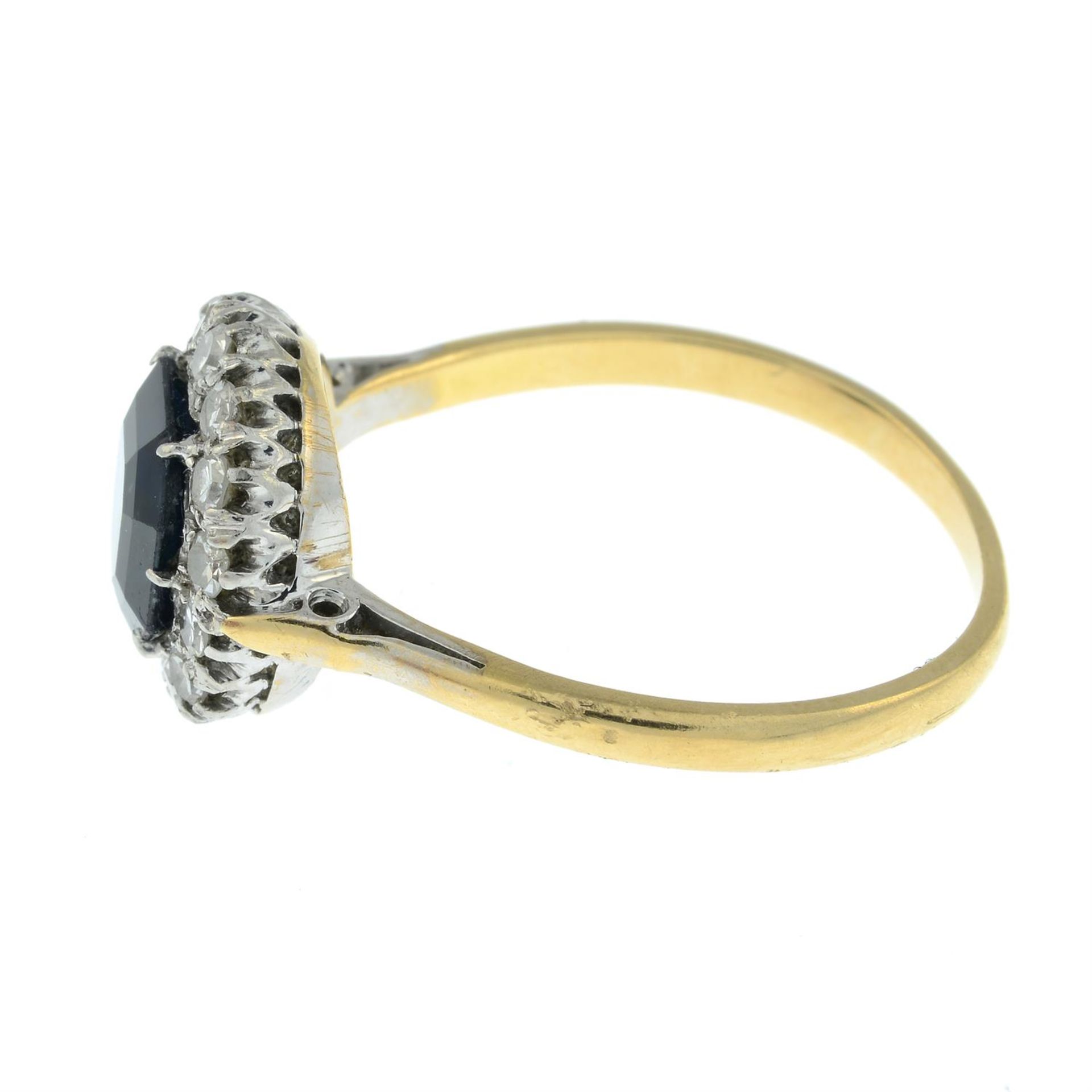 A mid 20th century platinum and 18ct gold sapphire and single-cut diamond cluster ring. - Image 3 of 5