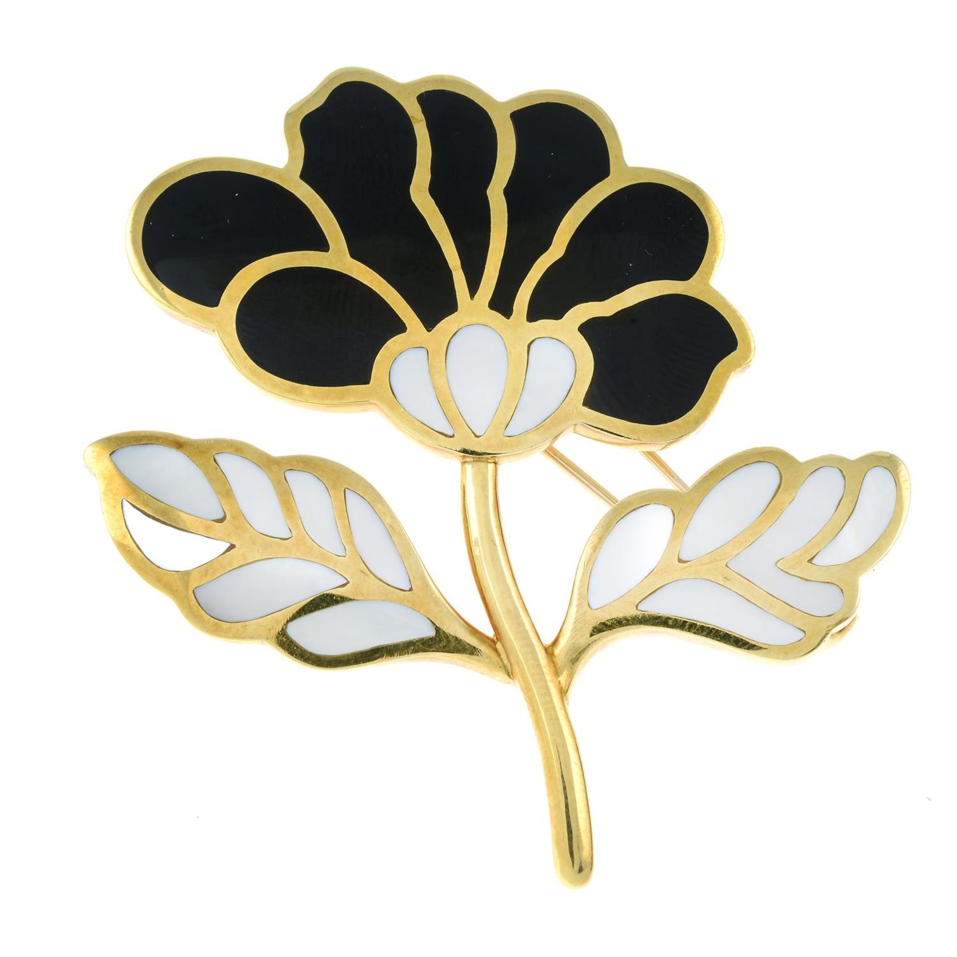 A black jade and mother-of-pearl floral brooch, by Tiffany & Co. - Image 2 of 4