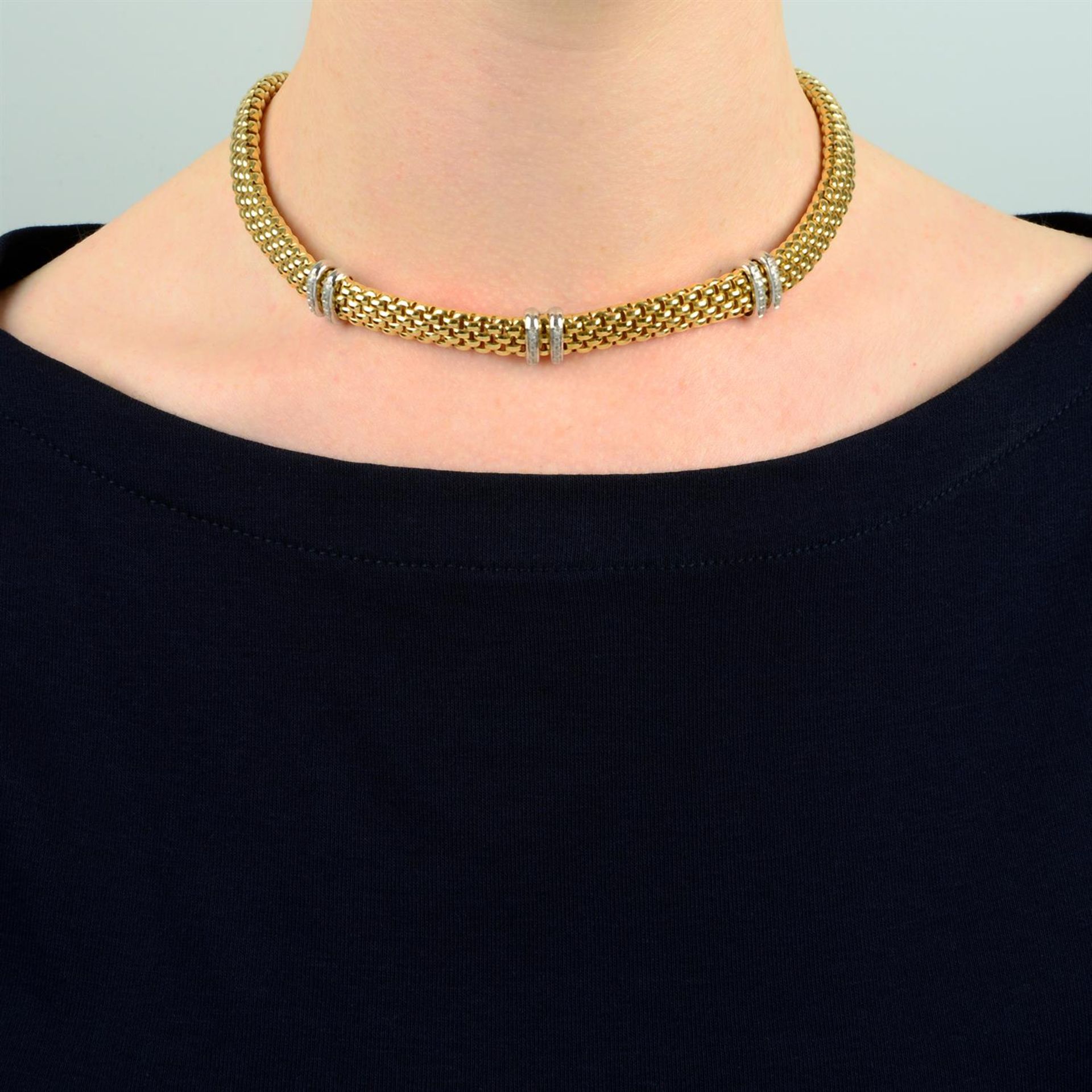 An 18ct gold diamond two-bar spacer 'Maori' necklace, by Fope. - Image 6 of 6