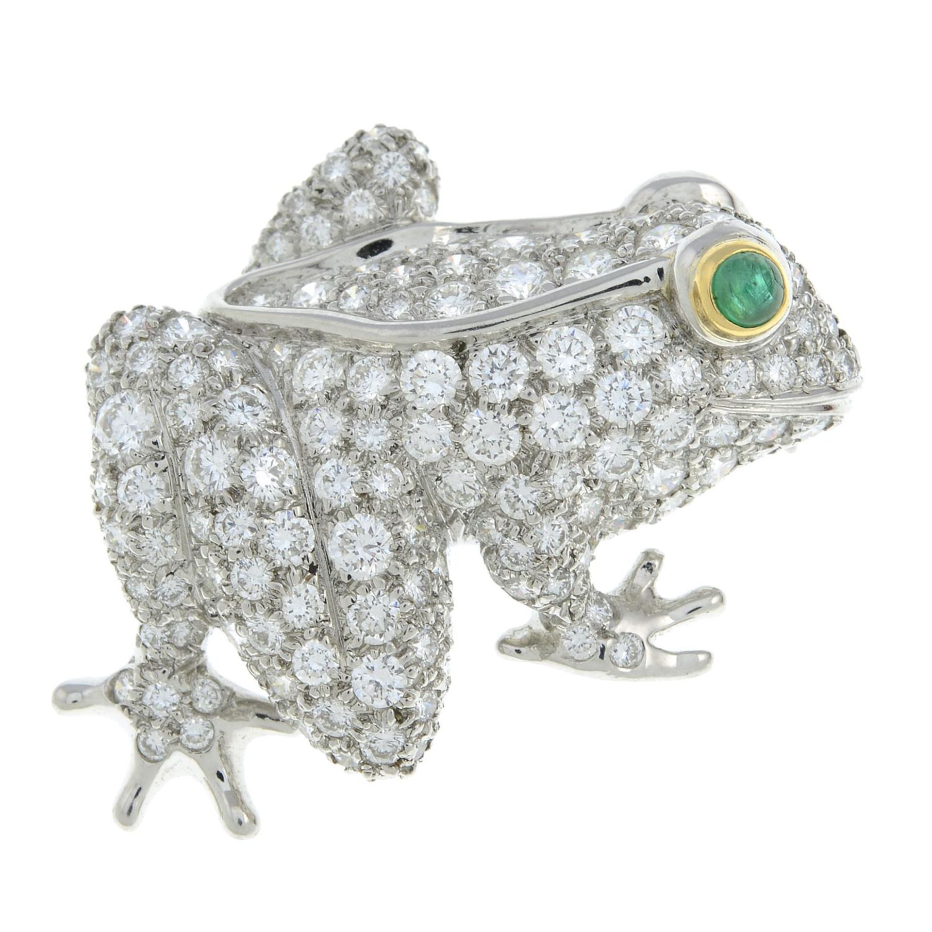 A platinum pavé-set diamond frog brooch, with emerald cabochon eye, by Tiffany & Co. - Image 2 of 4