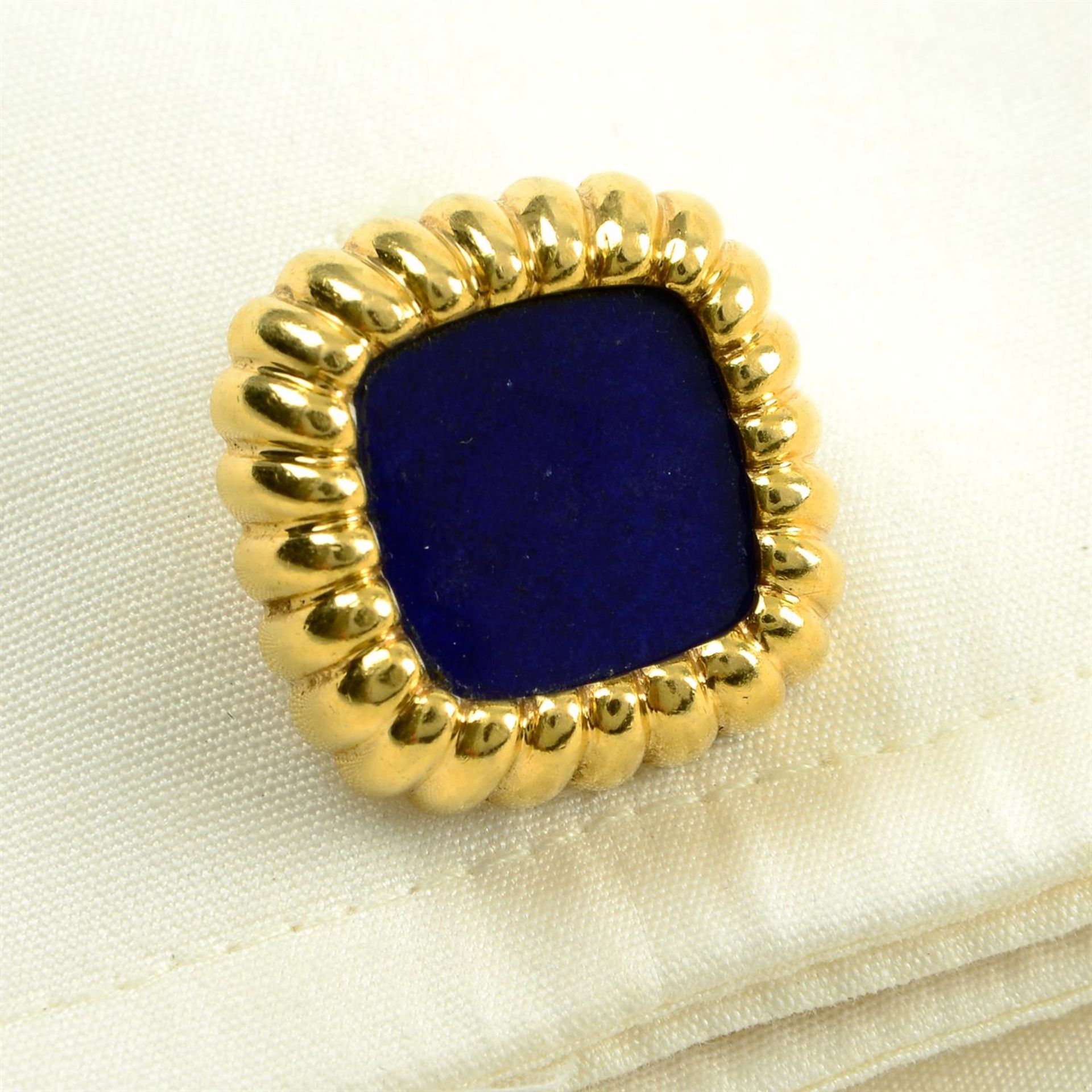 A pair of 1970s 18ct gold lapis lazuli cufflinks, by Asprey.