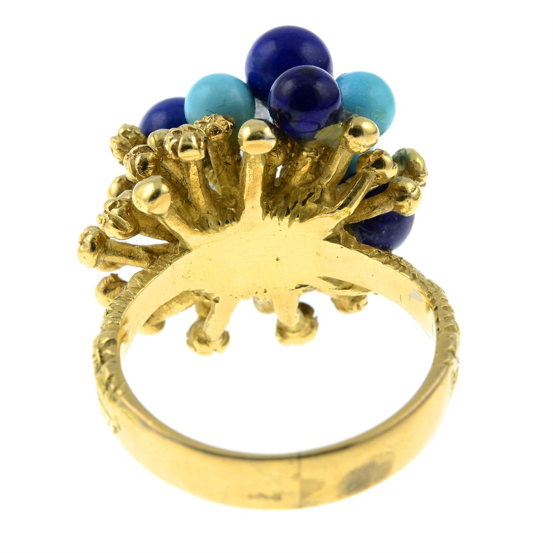 A diamond, turquoise and lapis lazuli bead bombè ring, with textured shoulders. - Image 4 of 6