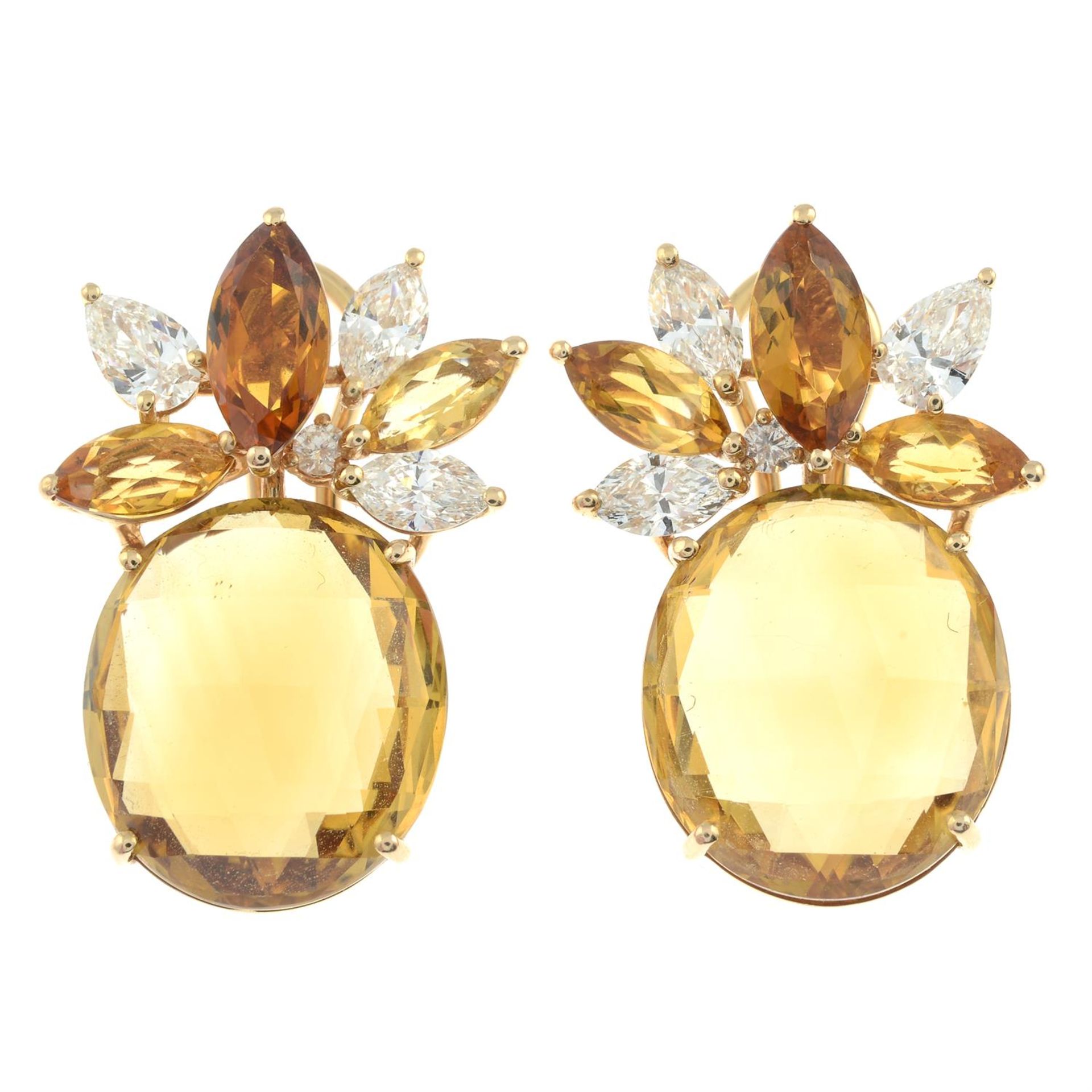 A pair of 18ct gold citrine and diamond earrings. - Bild 2 aus 3