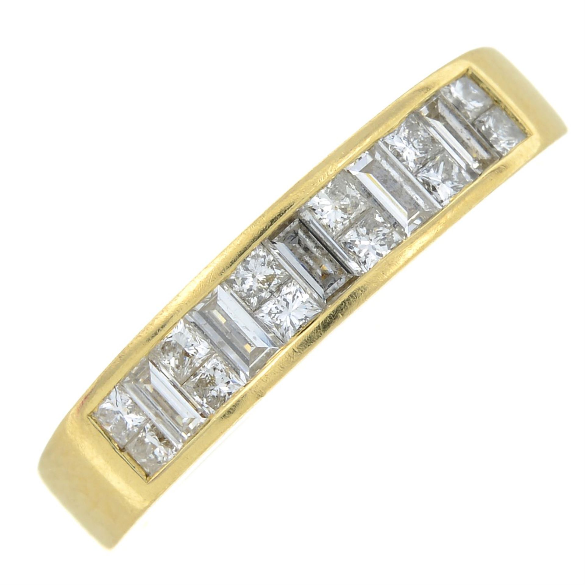 An 18ct gold baguette-cut and square-shape diamond half-eternity ring. - Image 2 of 6