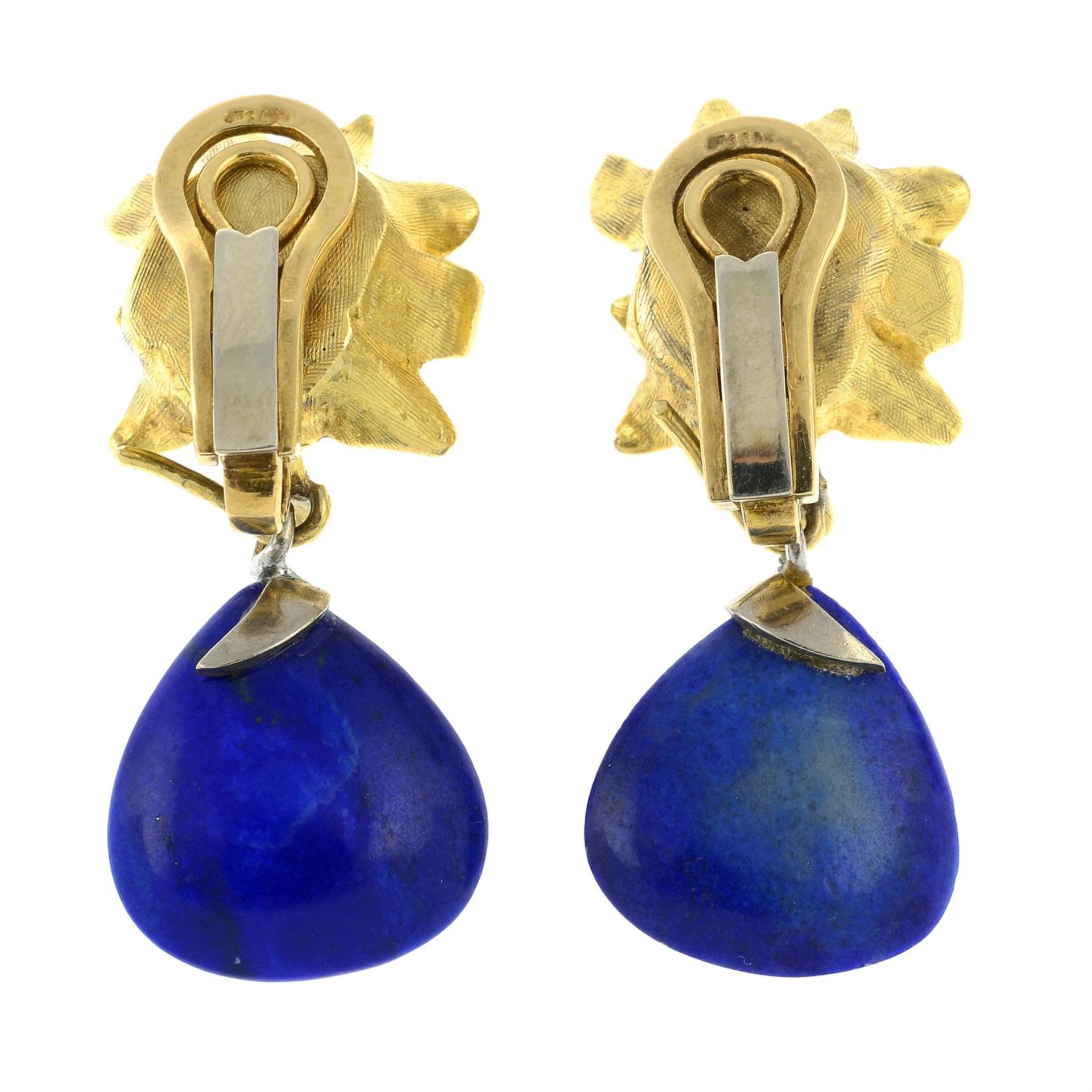 A pair of mid 20th century gold brilliant-cut diamond textured floral earrings, suspending a - Image 3 of 3