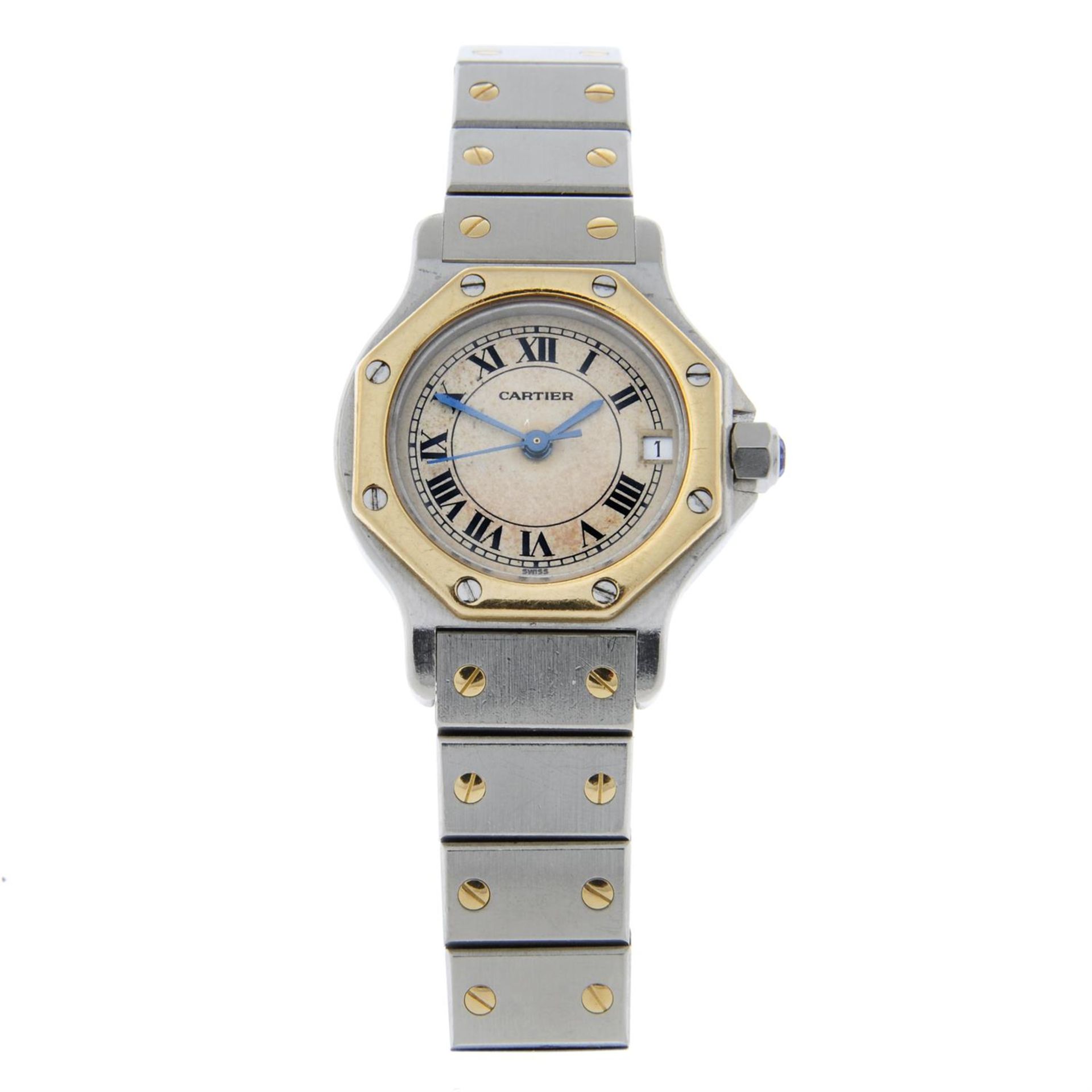 CARTIER - a bi-metal Santos Octagon bracelet watch, 25mm.