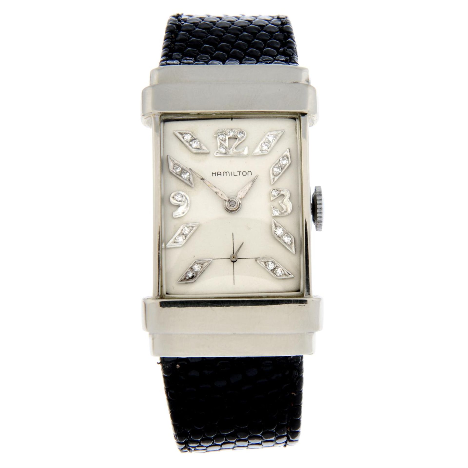 HAMILTON - a white metal wrist watch, 20x39mm.