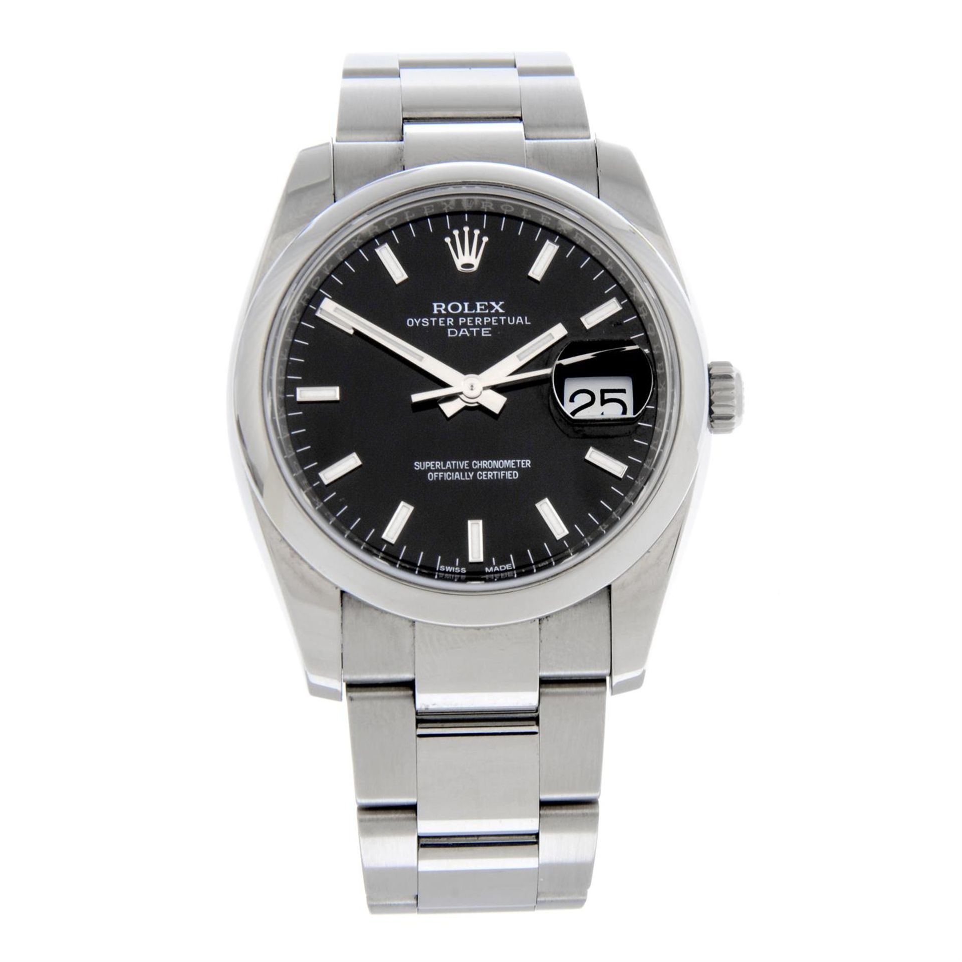 ROLEX - a stainless steel Oyster Perpetual Date bracelet watch, 34mm.