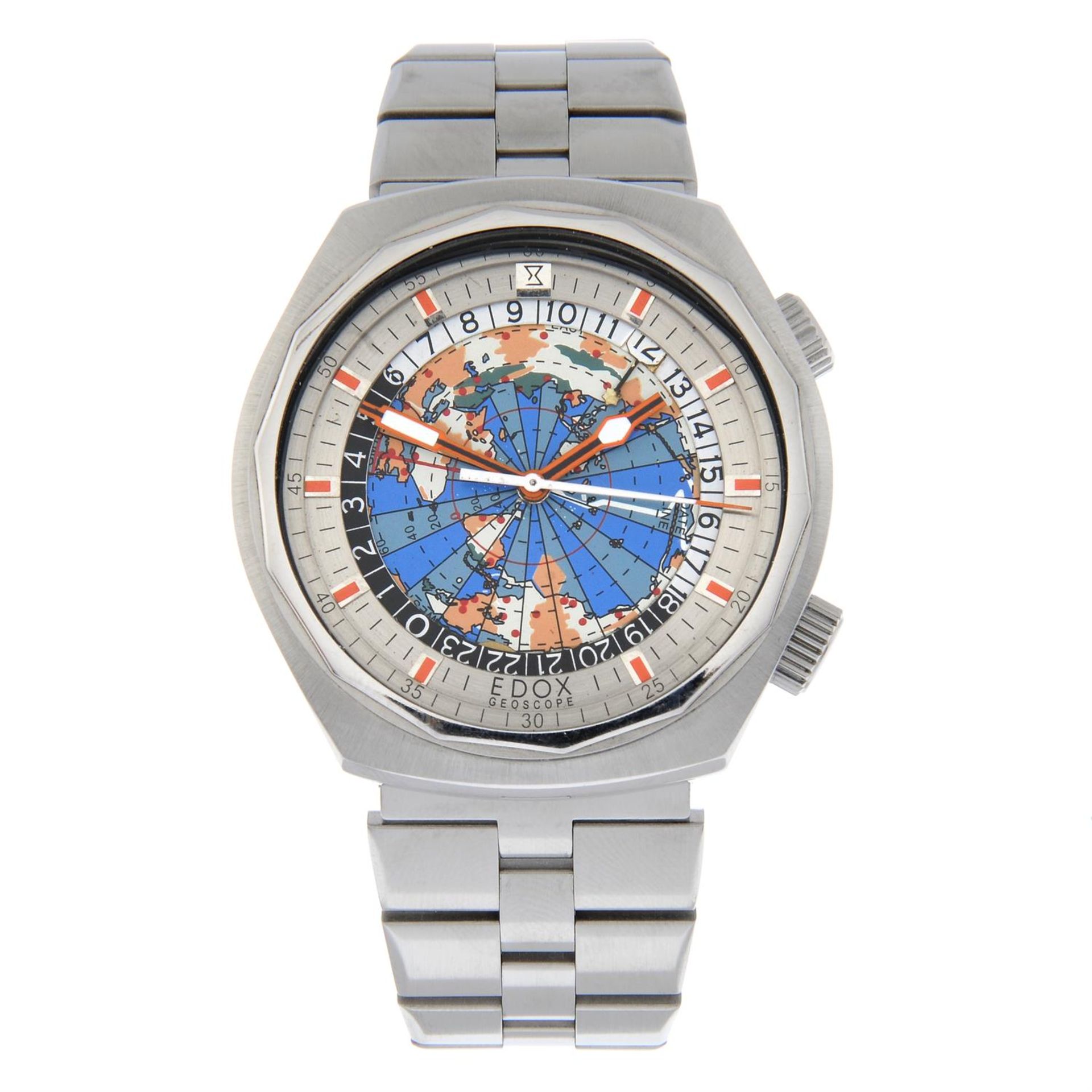 EDOX - a stainless steel Geoscope World Timer bracelet watch, 42mm.