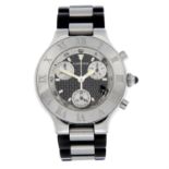 CARTIER - a stainless steel Chronoscaph 21 chronograph wrist watch, 38mm.