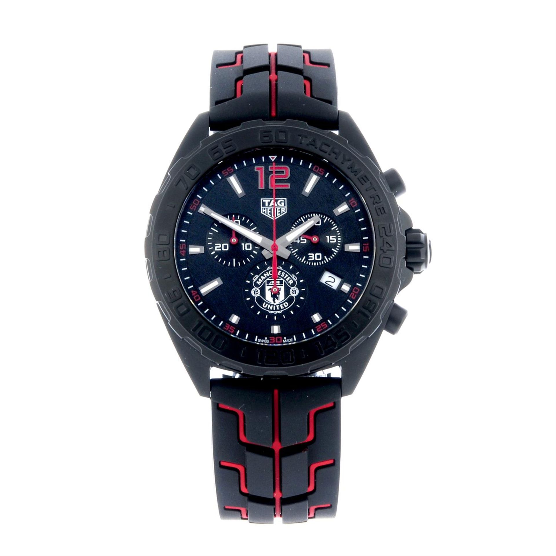 TAG HEUER - a limited edition stainless steel Formula 1 'Manchester United' chronograph wrist watch,