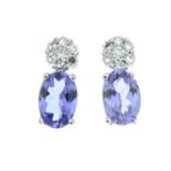 A pair of 18ct gold tanzanite and diamond earrings.