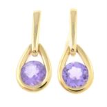 A pair of 18ct gold amethyst drop earrings, by Pravins.