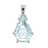 An 18ct gold fancy-shape aquamarine and diamond pendant.