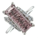 An 18ct gold fancy-shape pink tourmaline and diamond dress ring.