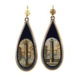 A pair of late 19th century gold micro-mosaic drop earrings.
