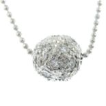 A pave-set diamond ball pendant, with bead-link chain.