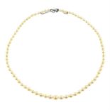 A graduated cultured pearl single-strand necklace.