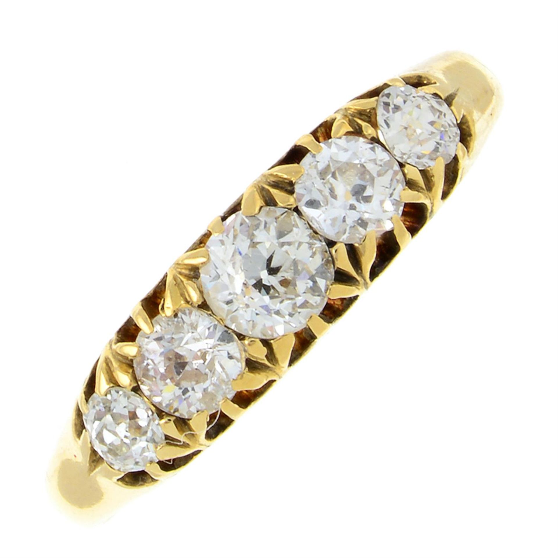 A late Victorian 18ct gold old-cut diamond five-stone ring.