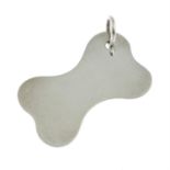 A silver bone-shape dog tag.