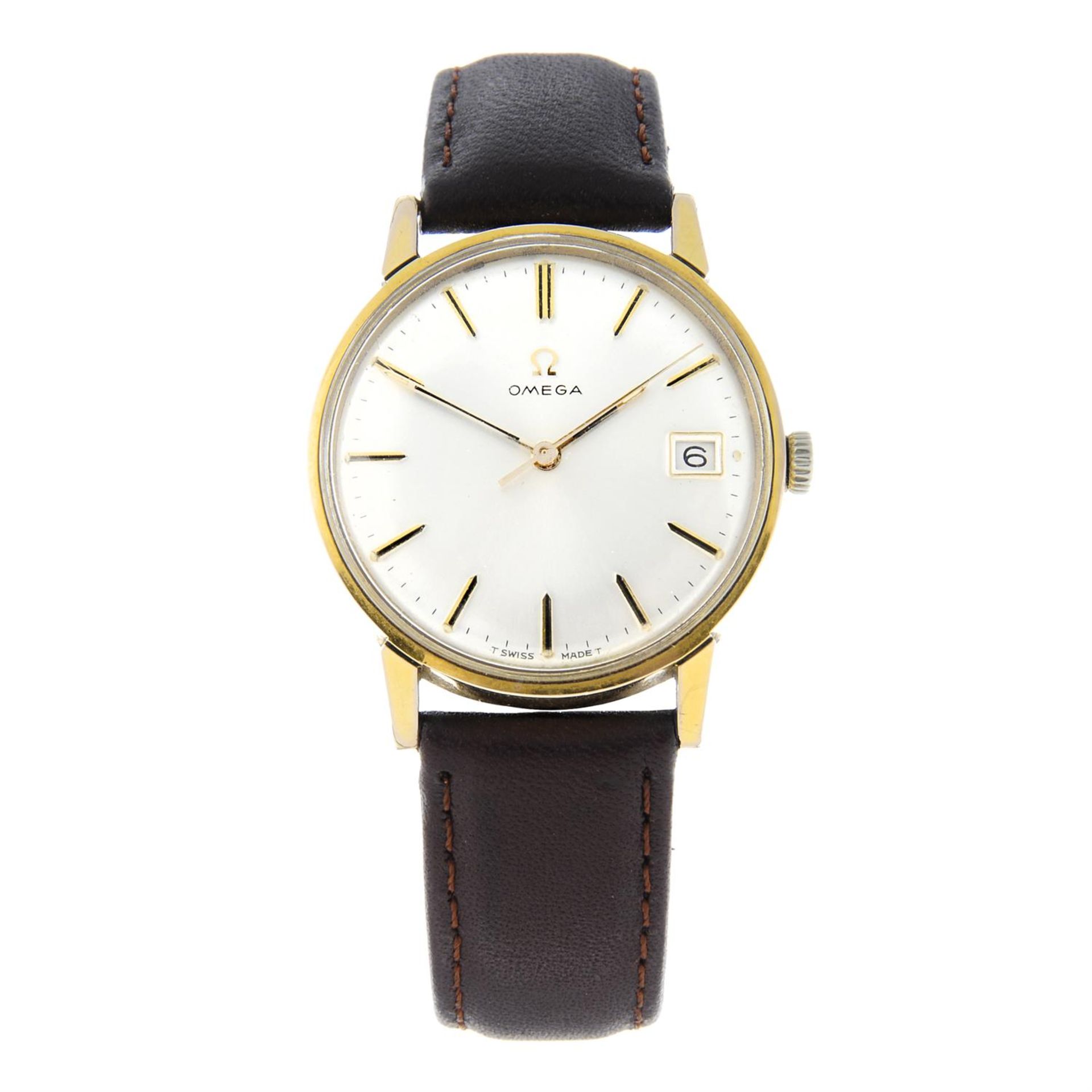 OMEGA - a gold plated wrist watch (34mm) together with a gold plated Seamaster bracelet watch