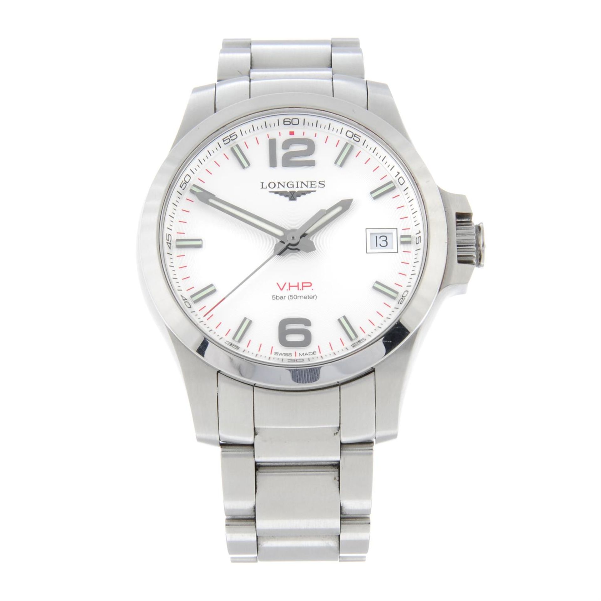 LONGINES - a stainless steel Conquest V.H.P bracelet watch, 41mm.