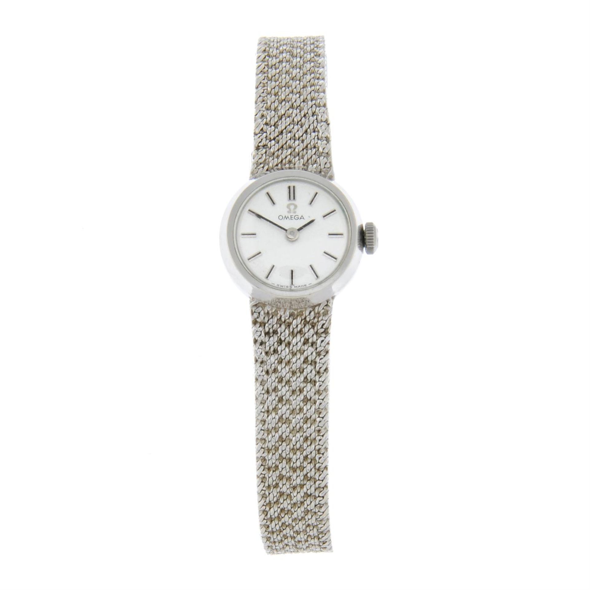 OMEGA - a 9ct white gold bracelet watch, 17mm.