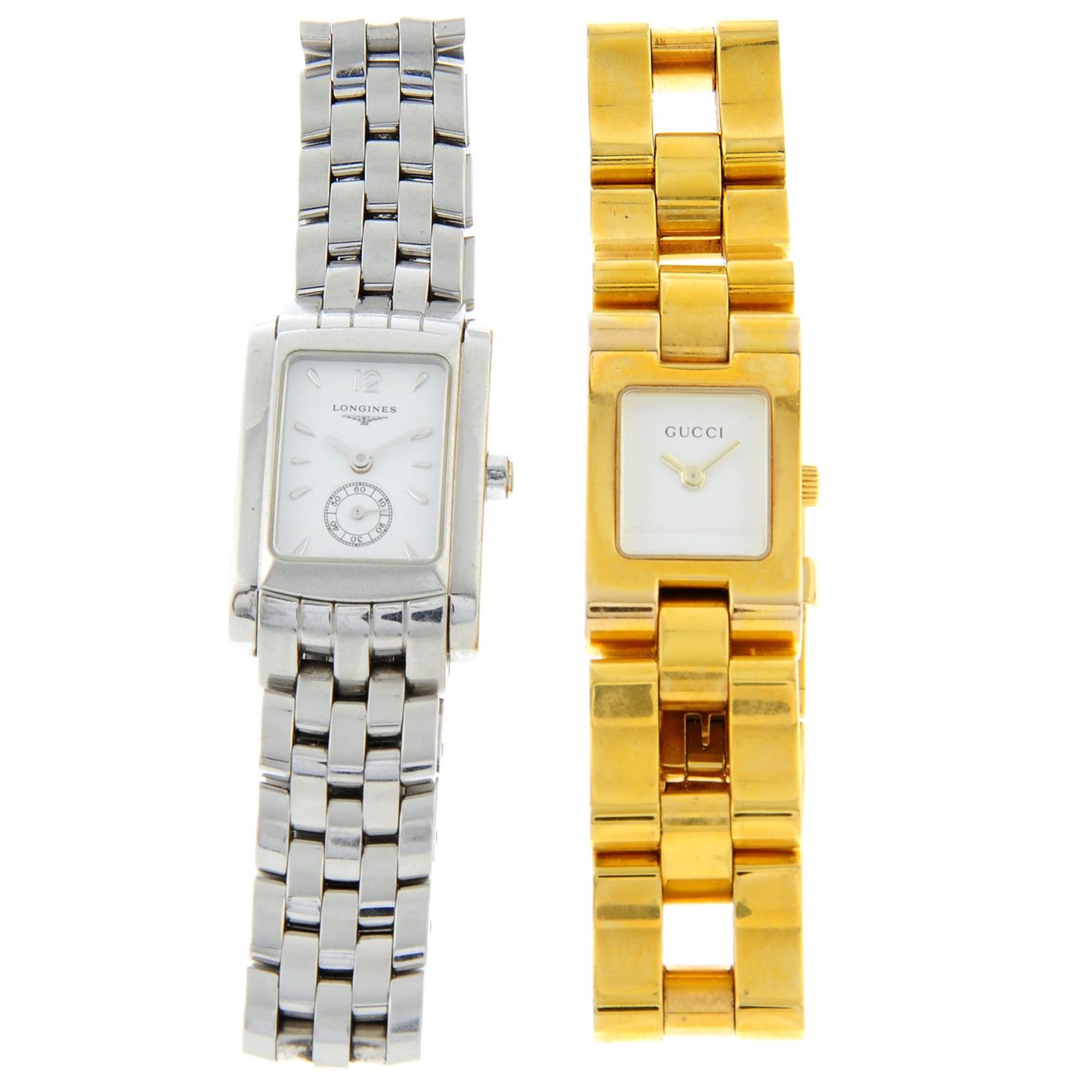 LONGINES - a stainless steel Dolce Vita bracelet watch (20mm) together with a gold plated Gucci