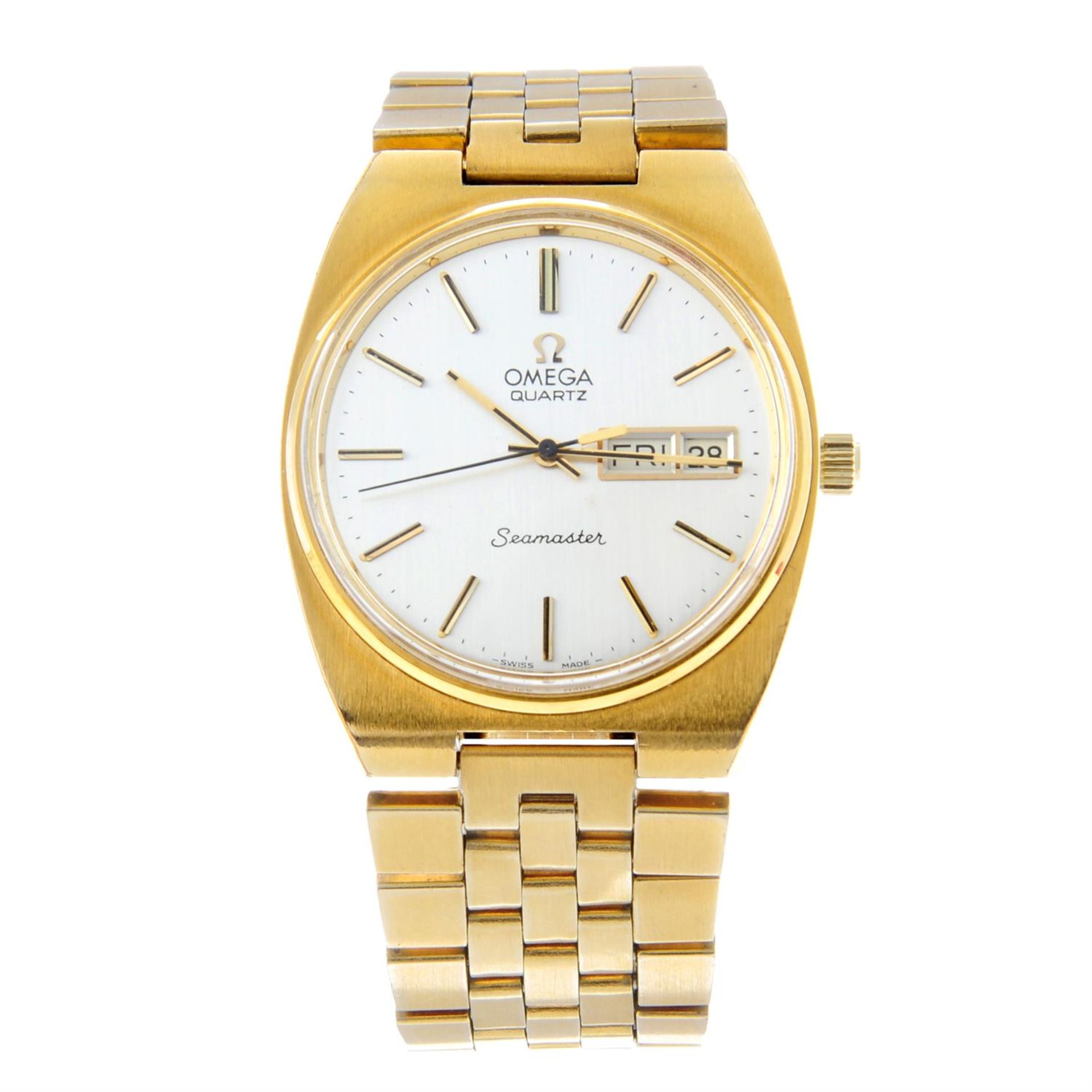 OMEGA - a gold plated Seamaster bracelet watch (34mm) with an Omega Seamaster bracelet watch.