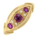 An early 20th century 18ct gold ruby and diamond dress ring.