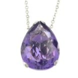 An amethyst pendant, with trace-link chain.