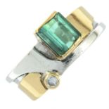 A tourmaline and brilliant-cut diamond two-stone bi-colour ring.