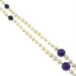 A fresh water cultured pearl single-strand necklace.
