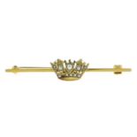 A mid 20th century 9ct gold split pearl Royal Navy Crown bar brooch.