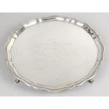 A large George V silver salver, with presentation engraving.