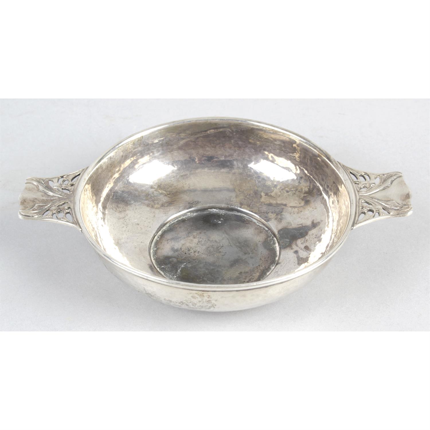 An early George V planished silver twin-handled bowl.