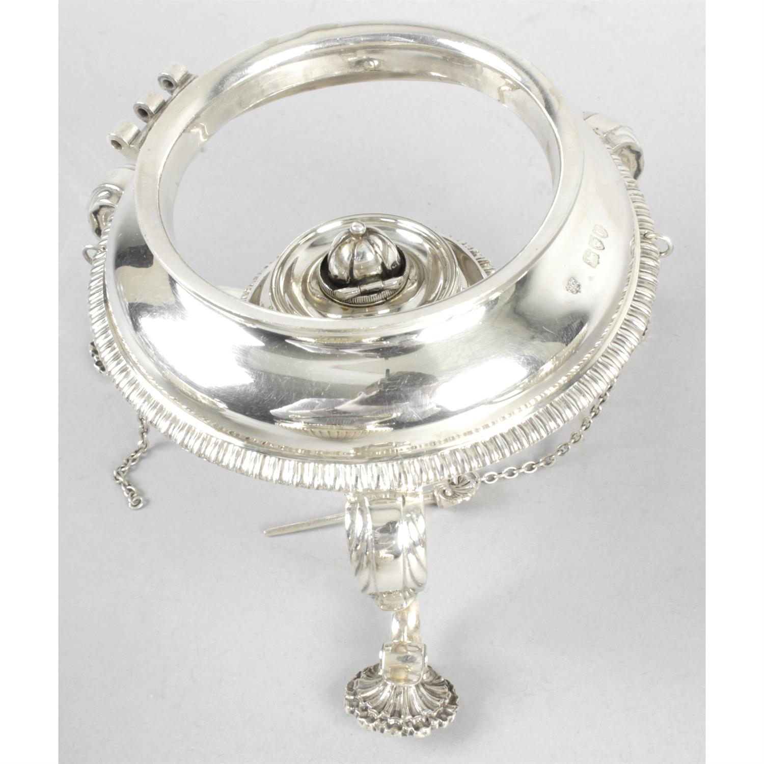 A late Victorian silver part tea service with spirit kettle on stand. - Image 4 of 5