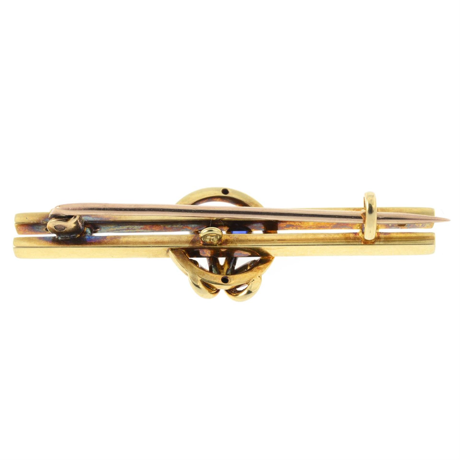 An early 20th century gold sapphire and diamond bar brooch. - Image 2 of 2