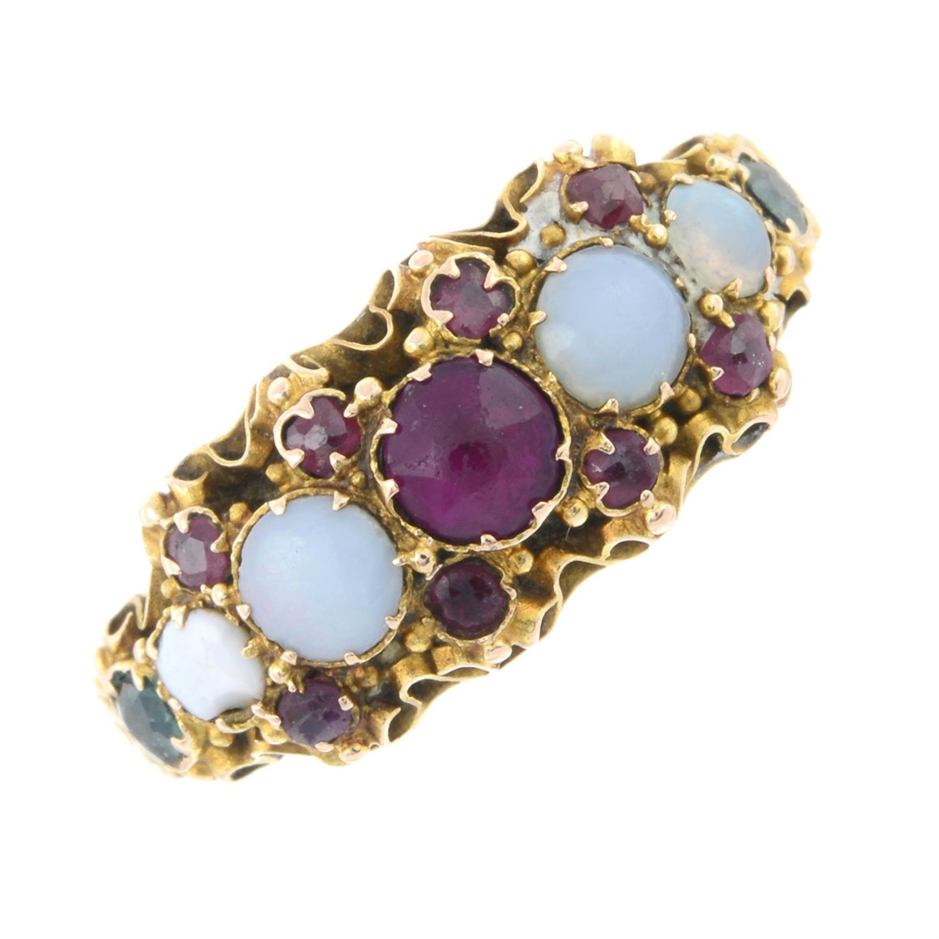 A late Victorian 15ct gold opal and paste dress ring.