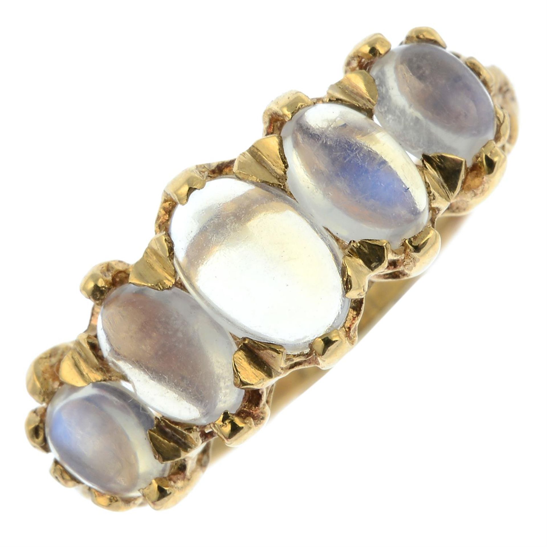 A 9ct gold moonstone cabochon five-stone ring.